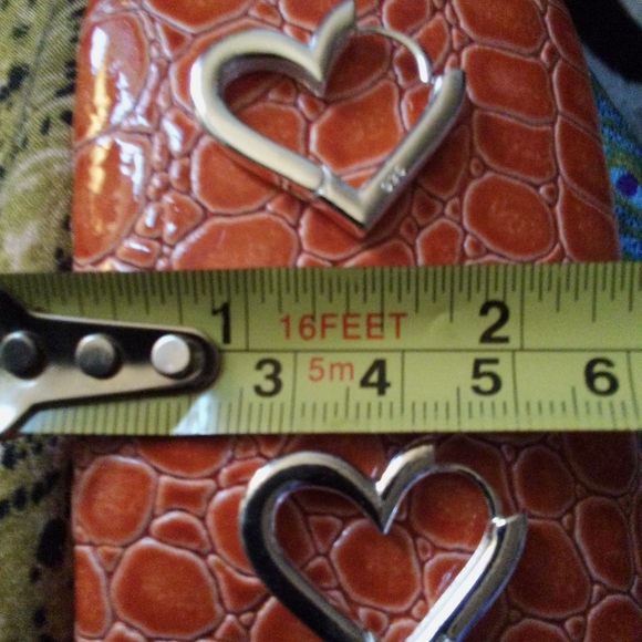 HEART SHAPED PIERCED EARRINGS- PAIR 925 STERLING SILVER - ABOUT: I-1/2"x1" - - Picture 2 of 8